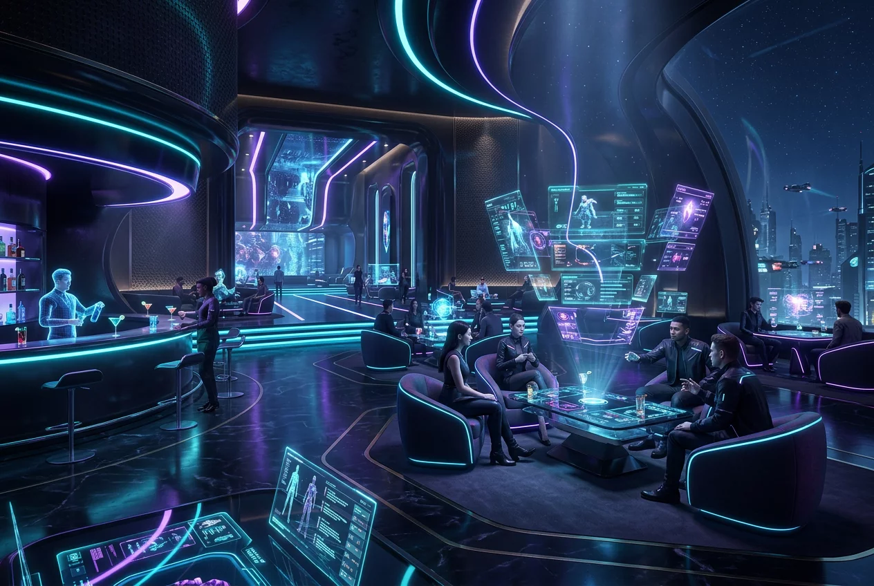 Futuristic gaming lounge